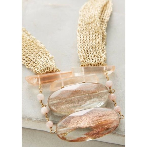 Anthropologie Mesh Chain Quartz & Moonstone Necklace NWT